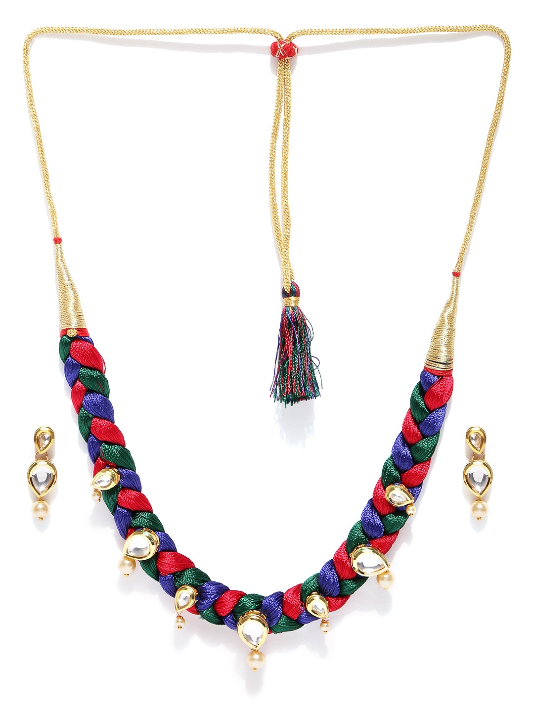 YouBella Multicoloured Stone-Studded Beaded Jewellery Set
